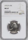 1972-D 25C Washington Quarter Dollar  NGC MS67   6302295-003