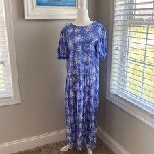 Vintage 90s Maggy Boutique Blue Floral Midi Shortsleeve Summer Dress VNTG Sz 12