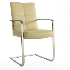 Esszimmerstuhl Freischwinger Armlehnstuhl Libero Rindsleder Mocca Edelstahl SIX