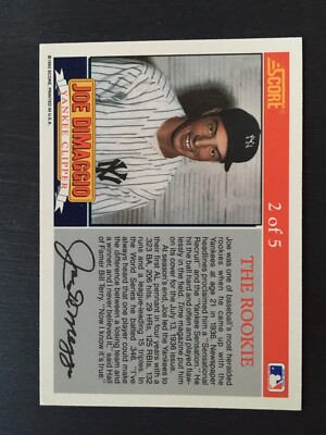 1992 Score Baseball Joe DiMaggio #2 The Rookie New York Yankees