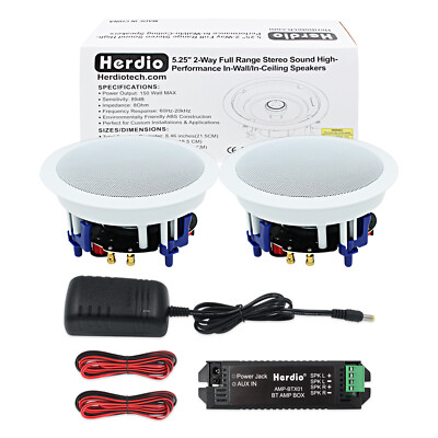 Herdio 2 Pack 5.25'' 300W Bluetooth Ceiling Speakers Flush Mount Stereo