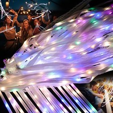100 Pieces Light up Wedding Wands with Ribbons Bells LED Silk Wedd Fair