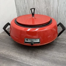 Vintage Mirro-Matic Cherry Red Electric Bake and Serve Pot Made USA 3 qt