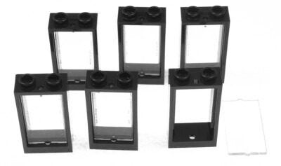 LEGO - 6 Fenster 1x2x3 schwarz mit Scheiben transparent klar 60593 60602 NEUWARE