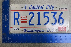 DIstrict of Columbia License Plate Tag DC 1999 Rental Vehicle Car - R 21536