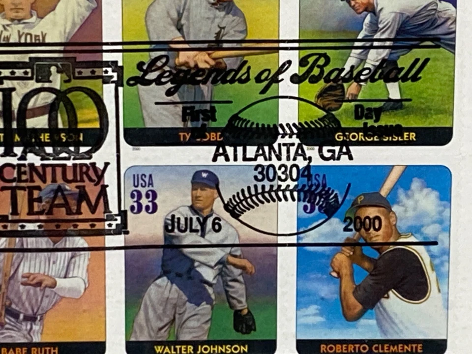 First Day Issue - 30304 Legends of Baseball - 33 cent stamp sheet of 20 - 2000 - Image 2 of 4