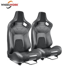 Pair Of Universal Racing Seats Pvc Leather Sliding Adjustable High Back