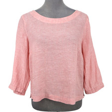 Halston Top Womens Medium Light Pink Linen Tunic Crop Blouse Beach Nautical