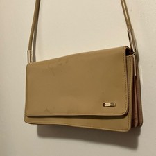 Nine West Beige Shoulder Bag with Logo Plaque, Magnetic Closure, Gold Hardware