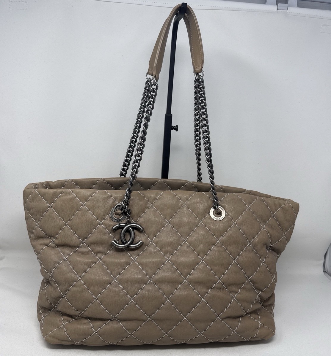Chanel Quilted Tote Bag Taupe Wildstitch Calfskin COA | eBay