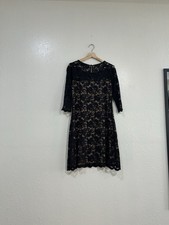 KAREN KANE WOMENS BLACK LACE MIDI SCALLOP HEM DRESS Sz NEW