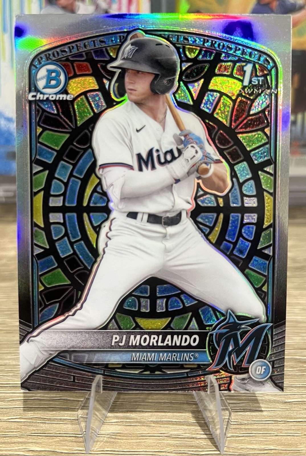 2025 Bowman Chrome PJ Morlando 1st Etched in Glass Case Hit Refractor Marlins