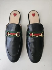 Gucci GG Horsebit Princetown Web Black Flats Mules Slip Ons 41 629084 Size 38.5