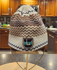 Vintage Burton Beanie Ski Snowboard Hat Teal Beige Brown Knit Embroidered Logo