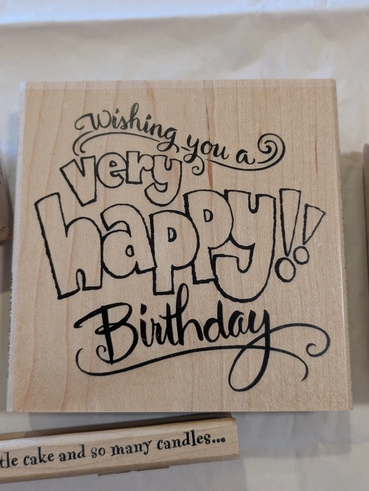 Stampendous, Great Impressions, + Lot of 5 -Birthday Cat w/ Hat Rubber Stamps - Image 2 of 4