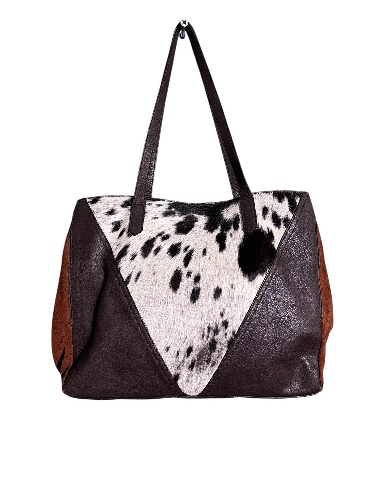 PONY Borsa donna Clark pelle ciottoli camoscio pelliccia di cavallo cowgirl western 3 sezioni