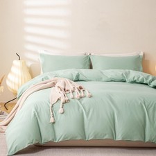 100 Washed Cotton Duvet Cover Queen Size Soft Breathable Durable Bedding wit...