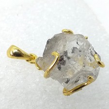 echter NATUR Herkimer Diamant ANHÄNGER 925 Sterling Silber gold 24x10 mm