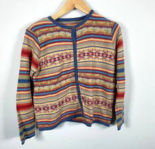 Aztec Pattern Cardigan Sweater Women's Medium Southwestern Cotton Ramie Knit VTG
