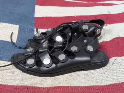 Alexander Wang Patricia Rivet Lace Up Leather Flat Sandals Black Leather Sz 36.5