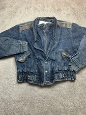 VINTAGE Coda By Grease Jean Jacket Mens Large Blue Denim 90s Distressed Authenti