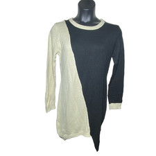 Cupshe NWOT Size L Black Cream Sweater Mini Dress Asymmetrical Hem Long Sleeves