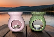 2x Duftlampe aus Keramik - strukturierter Glasur - Cut-Out-Muster NEU inkl Kerze