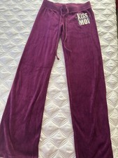 Juicy Couture Velour Track Pants Women’s S Purple Magenta “Kiss My” Made in USA