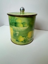 Vintage Marks & Spencer biscuit tin | Green fruit print storage tin