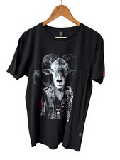 Replay Black Graphic T-Shirt Men M Punk Goat Print Cotton Crew Neck