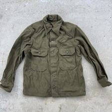 Vintage Military Field Wool Shirt Mens M Olive Green 108 US Army 1953 50s