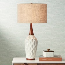 Modern Table Lamp with USB Port 30" Tall White Ceramic Tan Shade for Living Room