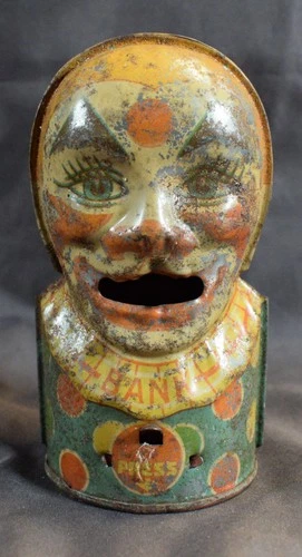 Vintage J. Chein & Co.Tin Litho Mechanical Clown Coin Eating Toy Tongue Bank 193