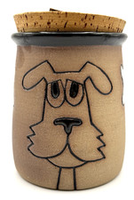Studio Art Pottery Ceramic Dog Treat Jar Embossed Bone Signed 5.75" Cork Lid