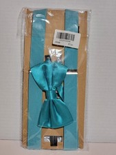 CEAJOO Mens Suspenders and Bow Tie Set Adjustable Y-Back 40" Teal 