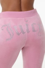  Q5 Juicy Couture Pink Velour,Y2K 2000 Sweatpants Rhinestone Logo Womens Size M