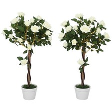 Outsunny Pianta Finta di Rosa da 21 Fiori Ø18x90 cm Bianco con Vaso