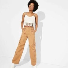 Wild Fable Women Tan Light Brown Cargo Pants Wide Leg  Elastic Waist Size S