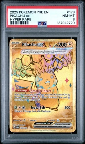 2025 POKEMON PRE EN-PRISMATIC EVOLUTIONS HYPER RARE #179 PIKACHU EX PSA 8