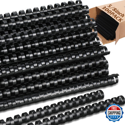 Maitys 300 Black 5/8'' Plastic Binding Combs Spiral Rings Bulk 125-Sheet Capacity