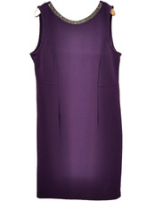 Elegant Purple Sleeveless Shift Dress with Beaded Embellished Neckline 18W