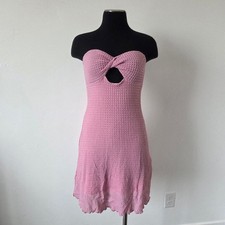 Pink Waffle Knit Strapless Mini Dress Surf Beach Poolside Cruise Vacation Small