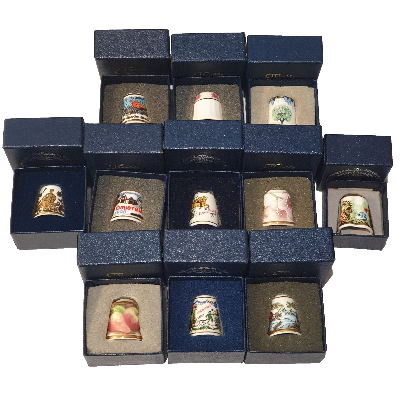 11 x SUTHERLAND THIMBLES Bone China Job Lot All Different Vintage Boxed England