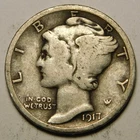 1917 D Mercury Dime 90% Silver F-VF  "Actual Coin Pictured - Not Cleaned"