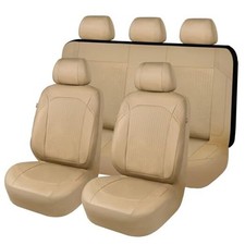 Synthetic Leather car seat Covers Full Set Low Bucket -- Full Set Solid Beige