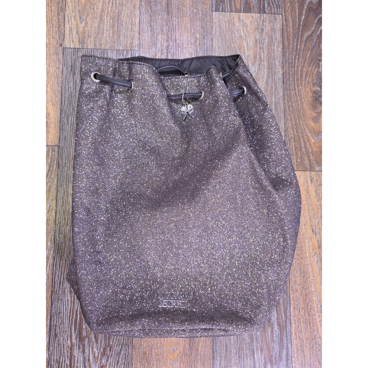 Victoria\'s Secret VS Bucket Backpack Black Silver Glitter Drawstring Tote Bag Victoria main image 3