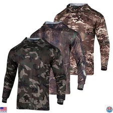 3pcs Men's Camo Long Sleeve Hooded Shirts for Fishing Hiking Camping