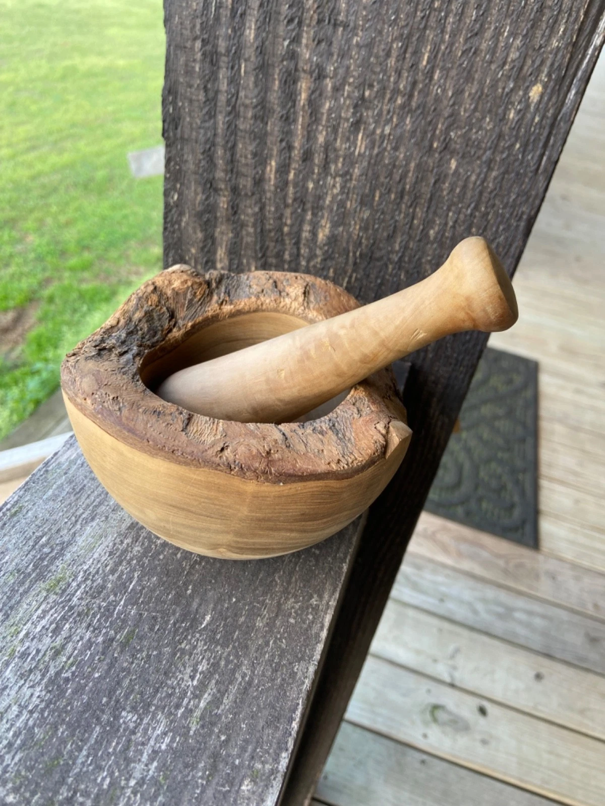 Vintage natural herbs holistic Olive Wood Mortar & Pestle Mediterranean solid