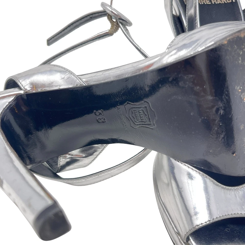 Sandalias Pierre Hardy Talla 38 Plateadas Peep-Toe Plataforma Tacón Correas Ajustables Foto 4 de 4