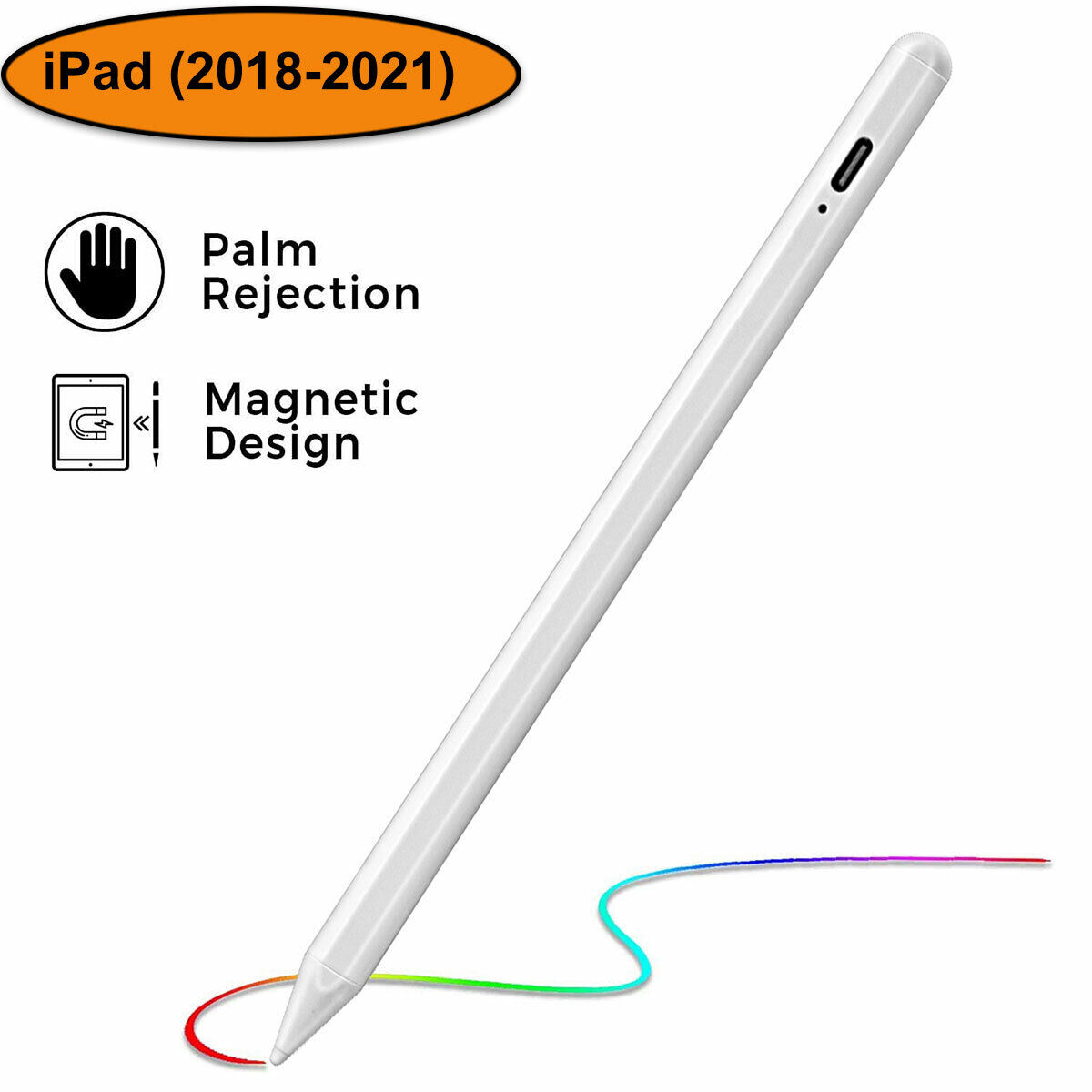  iPad 6th/7th/8th/9th/10th Generation Stylus Pencil with Palm  Rejection, Type-C Rechargeable 1.5mm Fine Tip Compatible with Apple Pencil  2nd Generation for iPad 6th/7th/8th/9th/10th Generation,White : Cell Phones  & Accessories